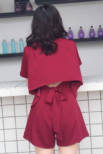 Стилен дамски комплект в свободен стил - семпъл , в черен и червен цвят