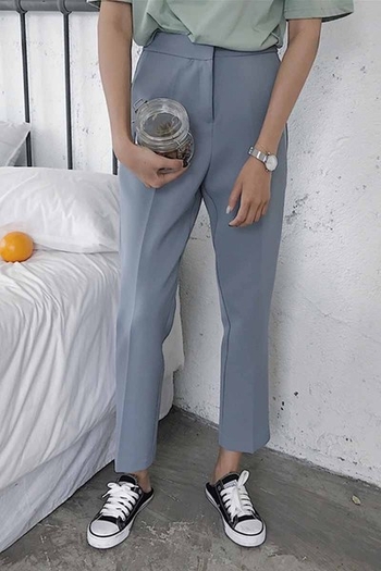 Стилен дамски панталон с ръб и восока талия, в сив и черен цвят