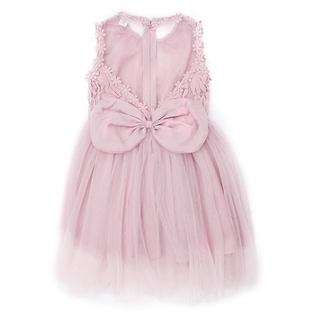 Сладка детска рокля за момичета с дантела и панделка в бял и розов цвят
