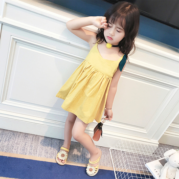 Лятна детска рокля за момичета в свободен стил, в жълт цвят
