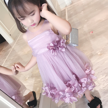 Сладка детска рокля за момичета в син, розов и бял цвят 