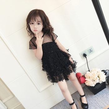 Стилна детска рокля за момичета с прозираща част, в черен цвят