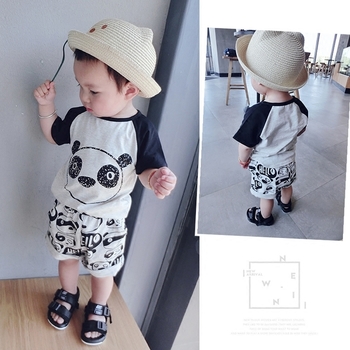 Παιδικό σετ Panda για αγόρια - κοντό παντελόνι και μπλουζάκι