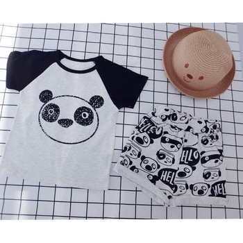 Детски комплект на панда за момчета - къс панталон и тениска