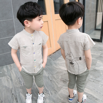 Стилен детски комплект за момчета - риза с къс ръкав + панталон