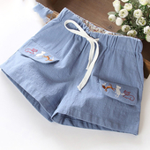 Къси детски панталони за момичета с бродерия и връзки, в свободен стил