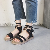 Καθημερινά κυρίες σανδάλια με μακρά δεσμούς, μαύρο και καφέ