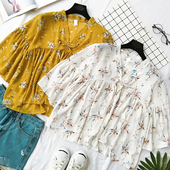 Модерна дамска риза с 3/4 ръкав и флорални мотиви