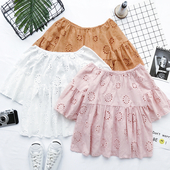 Свободна дамска риза с 3/4 ръкав в бял, кафяв и розов цвят