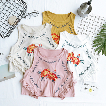 Καλοκαίρι κυρίες σύντομο πουκάμισο με κέντημα σε λευκό, ροζ, μπεζ και κίτρινο