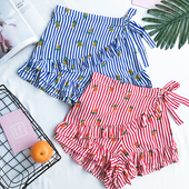 Φρέσκα σορτς για τις κυρίες ρίγες σε μπλε και κόκκινο