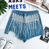 Denim σορτς με κρόσσια και υψηλής μεσάτο