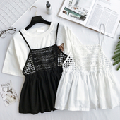 Καλοκαίρι κυρίες δαντέλα κορυφή της δεξαμενής με λεπτές τιράντες σε μαύρο και άσπρο