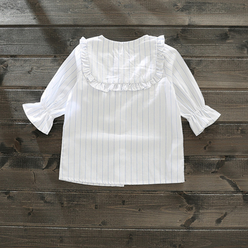 Стилна детска риза за момичета в бял цвят с бродерия, в 2 модела - на райе и без райе