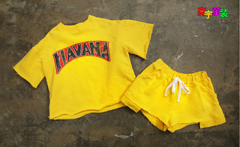 Спортен детски комплект за момичета в широк модел, в син и жълт цвят