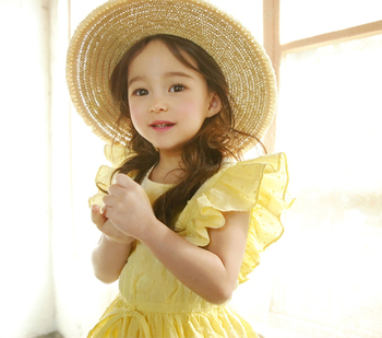 Лятна детска рокля за момичета с колан в свободен стил, в розов и жълт цвят