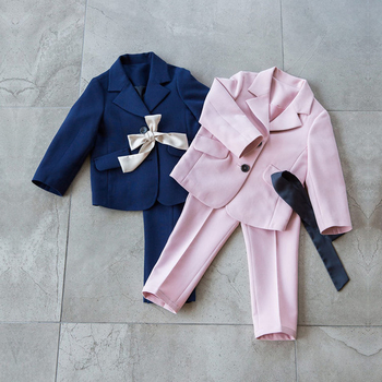 Κομψό παιδικό κοστούμι για κορίτσια σε σκούρο μπλε και ροζ χρώμα