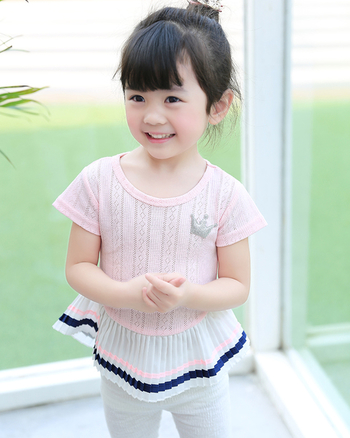 Детска ежедневна блуза за момичета в розов, бял и сив цвят