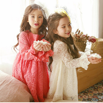 Lace γλυκό φόρεμα για κορίτσια με μακριά μανίκια σε κόκκινο και λευκό