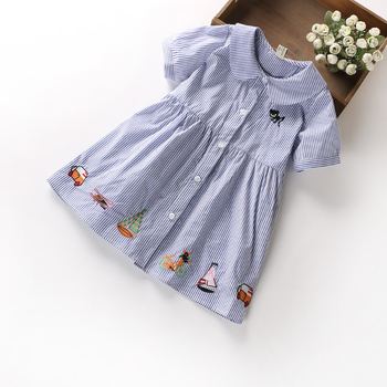 Τα παιδιά χαριτωμένο ριγέ φόρεμα με κεντήματα
