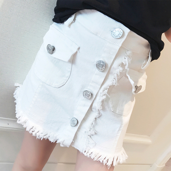 Модерна пола за момичета в бял цвят с висока талия и копчета