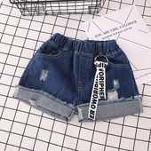 Детски къси дънкови панталони за момичета в тъмен цвят