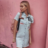 Уникална дамска дънкова риза-тип рокля с интересни кръпки - 2 цвята