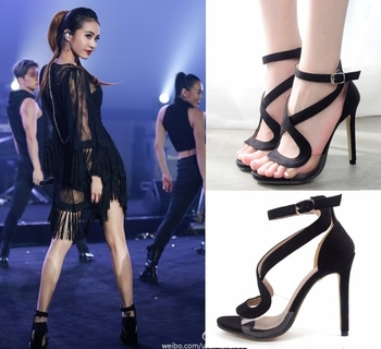 Стилни дамски сандали на ток с интересен дизайн в черен цвят