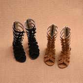 Стилни детски сандали за момичета с дълги каишки в черен и кафяв цвят