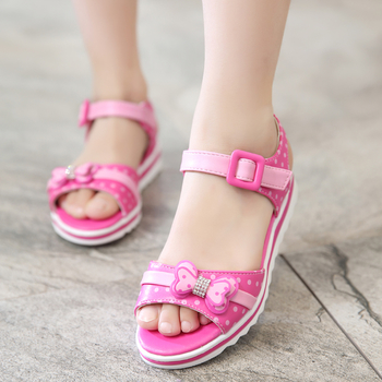 Сладки сандали за момичета в розов, бял, цикламен и син цвят с панделка