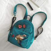 Стилна дамска раница с имитация на велур и бродерия