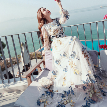 Елегантна дамска дълга рокля с флорали шарки - 2 цвята