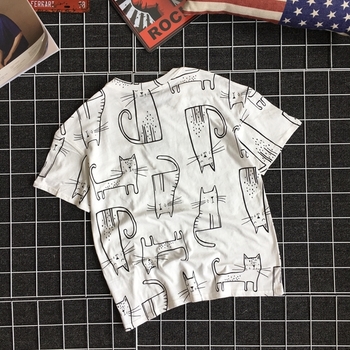 Свежа тениска за мъжете в два цвята с картинки на коте