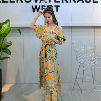 Γυναικείο μακρύ φόρεμα με floral  πριντ σε 2 χρώματα