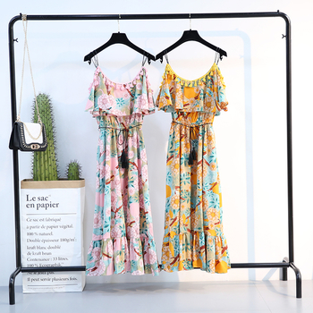 Γυναικείο μακρύ φόρεμα με floral  πριντ σε 2 χρώματα