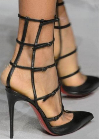Екстравагантни и много стилни дамски отворени обувки на висок ток с интересни тънки закопчалки