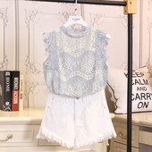 Стилен дамски дантелен потник с яка тип поло в четири цвята