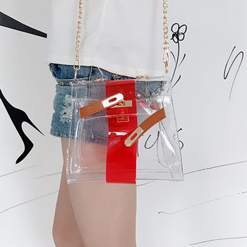 Актуална и прозрачна дамска чанта с метална дръжка