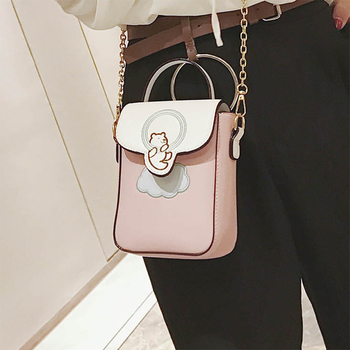 Сладка дамска чанта в правоъгълна форма в розов и черен цвят