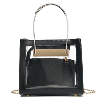 Модерна дамска чанта с прозрачна вътрешност + портмоне и с метални дръжки