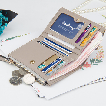 Мини дамски портфейл с цип и надпис в разнообразие от цветове