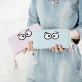 Сладък дамски портфейл с пискюл и очички