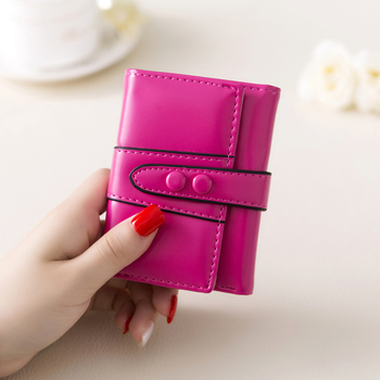 Мини дамски портфейл с две копчета в шест цвята