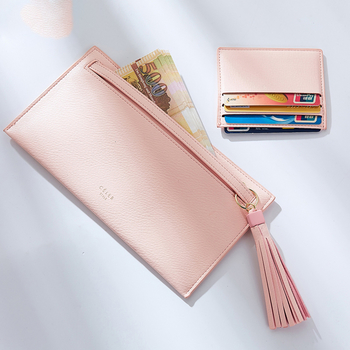 Красив дамски портфейл с пискюл в пет цвята