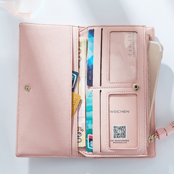 Красив дамски портфейл с пискюл в изчистен модел в шест цвята