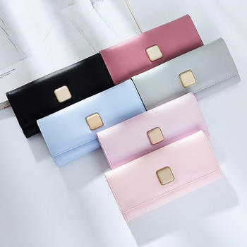 Дамски портфейл в шест цвята с копче