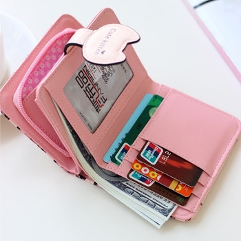 Сладък дамски портфейл с изображения и пискюл, в няколко цвята
