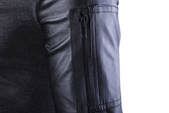 Спортно-елегантно яке с кожени ръкави в черен и сив цвят