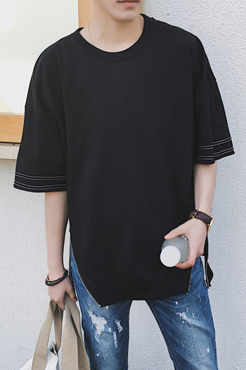 Ежедневна мъжка тениска с 3/5 ръкав и с ципове в бял и черен цвят