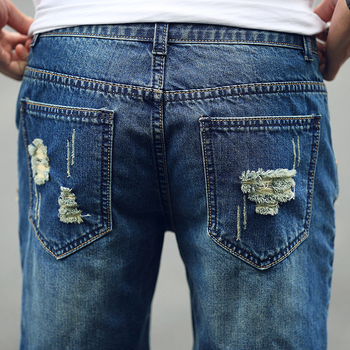 Мъжки дънкови къси панталони - накъсани в син цвят